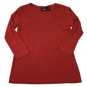 The Magic Scarf Company Shirt Womens One Size Red 3/4 Sleeve Stretchy Top Blouse
